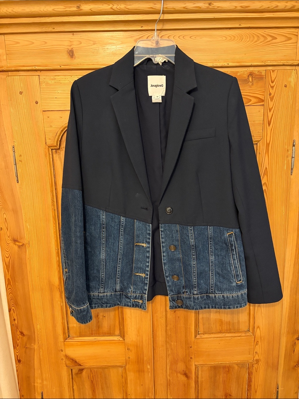 Desigual Navy and Denim Mixed-Media Blazer